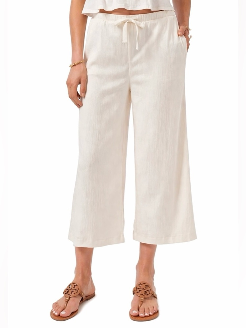 NWT 1.STATE Soft Ecru Wide Leg Cropped Drawstring Pants Women’s Plus Size 2X